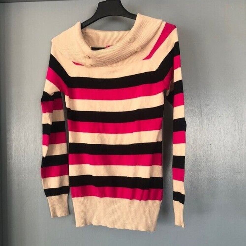 Junior Girls Demanding by Say What Pink Striped long sleeved Sweater Large